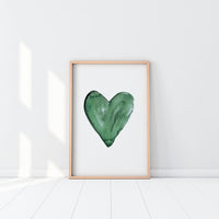 Poster: Watercolour heart, green, by EMELIEmaria