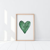 Poster: Watercolour heart, green, by EMELIEmaria