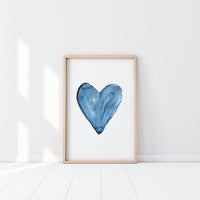 Poster: Watercolour heart, blue, by EMELIEmaria