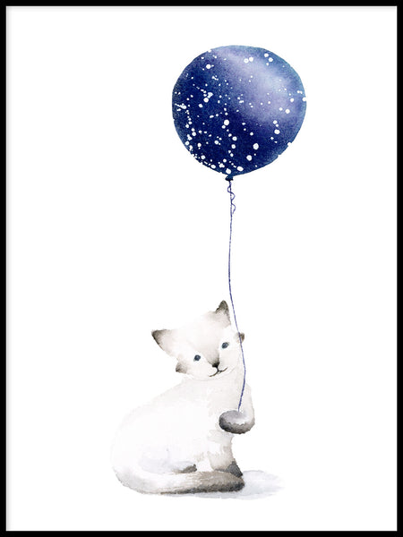 Poster: Cat with balloon, by Cora konst & illustration