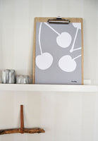 Poster: Cherries, grey, by Elina Dahl