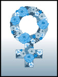 Poster: Feminist flowers, blue, by Linda Forsberg
