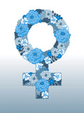 Poster: Feminist flowers, blue, by Linda Forsberg