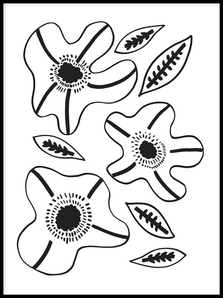 Poster: Flower rain, black and white, by Suvi Järvelin
