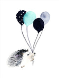 Poster: Hedgehog With Balloons, by Cora konst & illustration