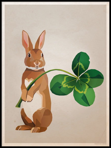 Poster: Rabbit with clover, by Lisa Hult Sandgren