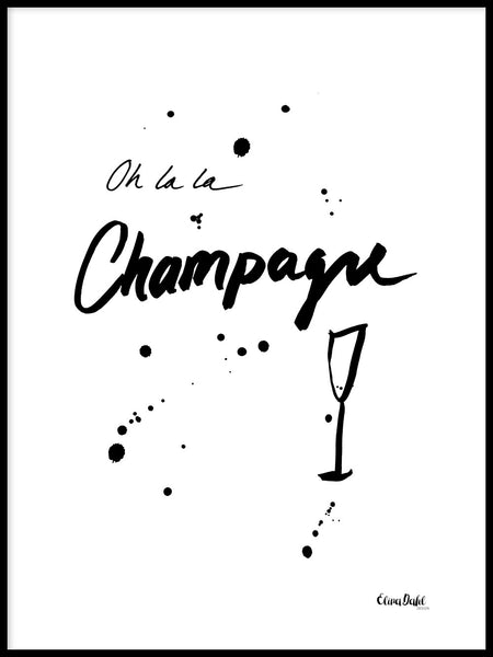 Poster: Oh la la Champagne, black, by Elina Dahl
