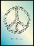 Poster: Peace with text, turquoise, by GaboDesign