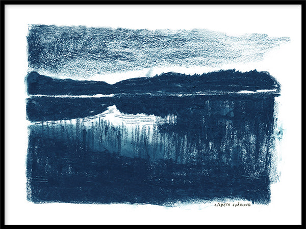 Poster: Woodland lake in blue, by Lisbeth Svärling